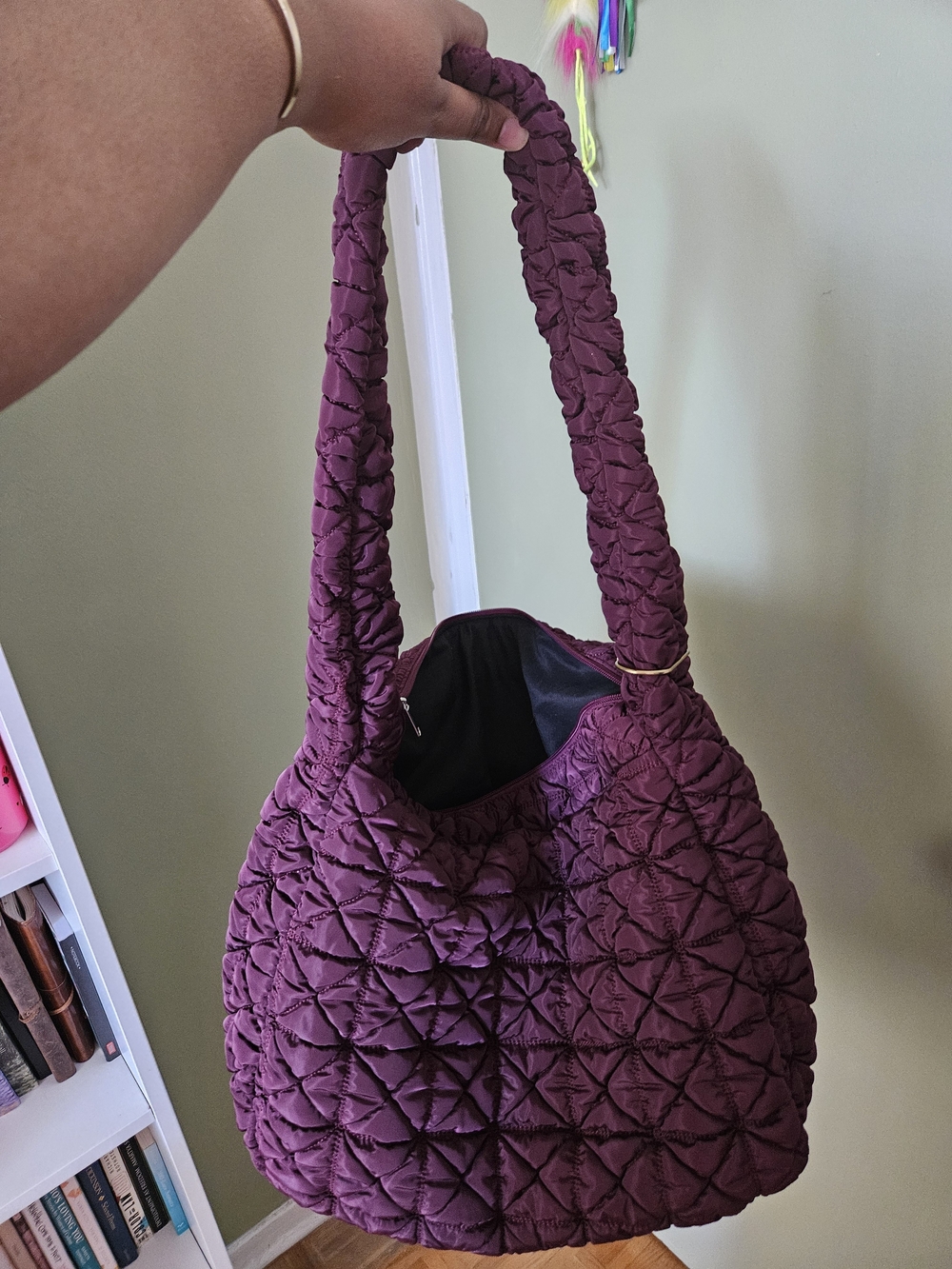 Large Quilted Tote Bag in Plum - Women's Shoulder Bag